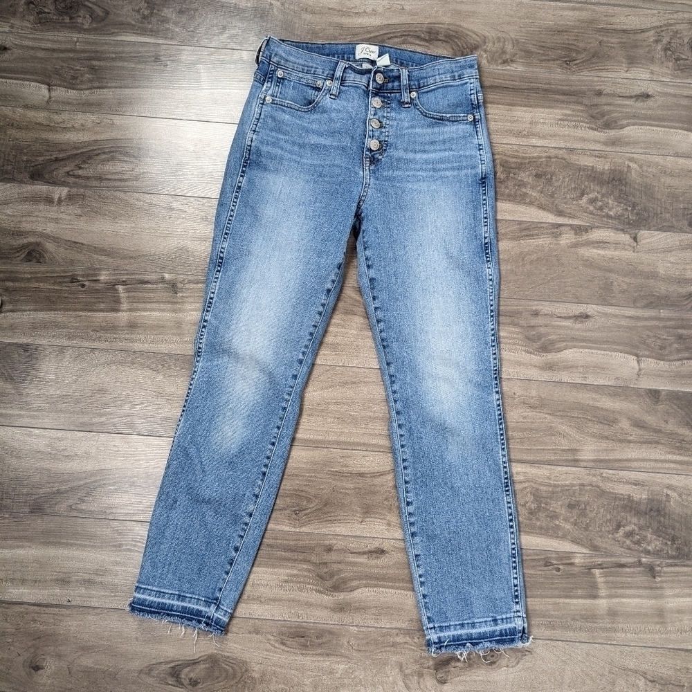J.Crew Vintage Straight Jeans Size 25 Light Wash Distressed Hems Button Fly